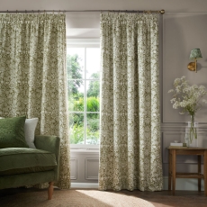 William Morris At Home Sunflower Pencil Headed Curtains Lined Dark Olive