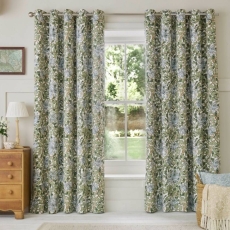 William Morris At Home Honeysuckle Eyelet Headed Curtains Powder Blue