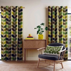 Orla Kiely Multi Stem Eyelet Headed Curtains Fern Ochre