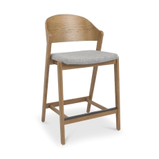 Vigo Bar Stool Grey Fabric Rustic Oak
