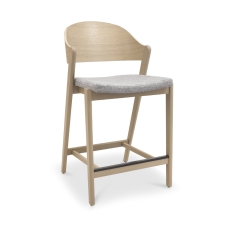 Vigo Bar Stool Grey Fabric Scandi Oak