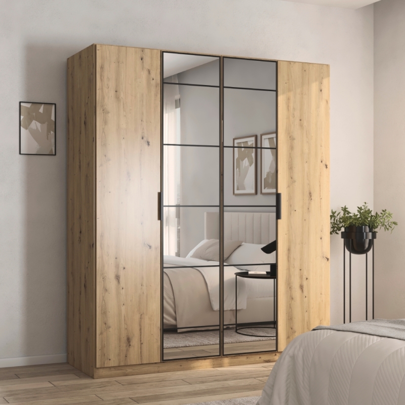 Boston 57A7 4 Door 2 Mirror Wardrobe Artisan Oak
