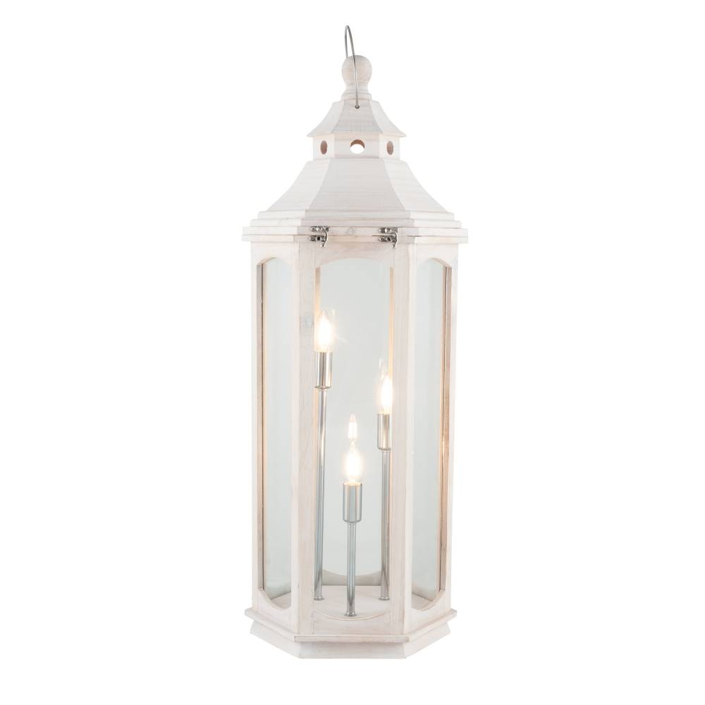 White Wash Wood Lantern Floor Lamp - Glasswells