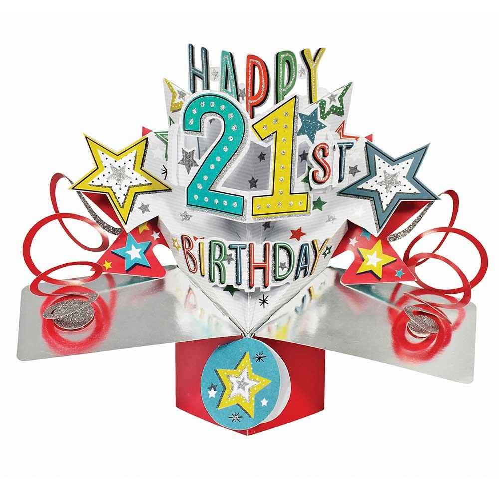 Stars Pop Up 21st Birthday Card - Glasswells