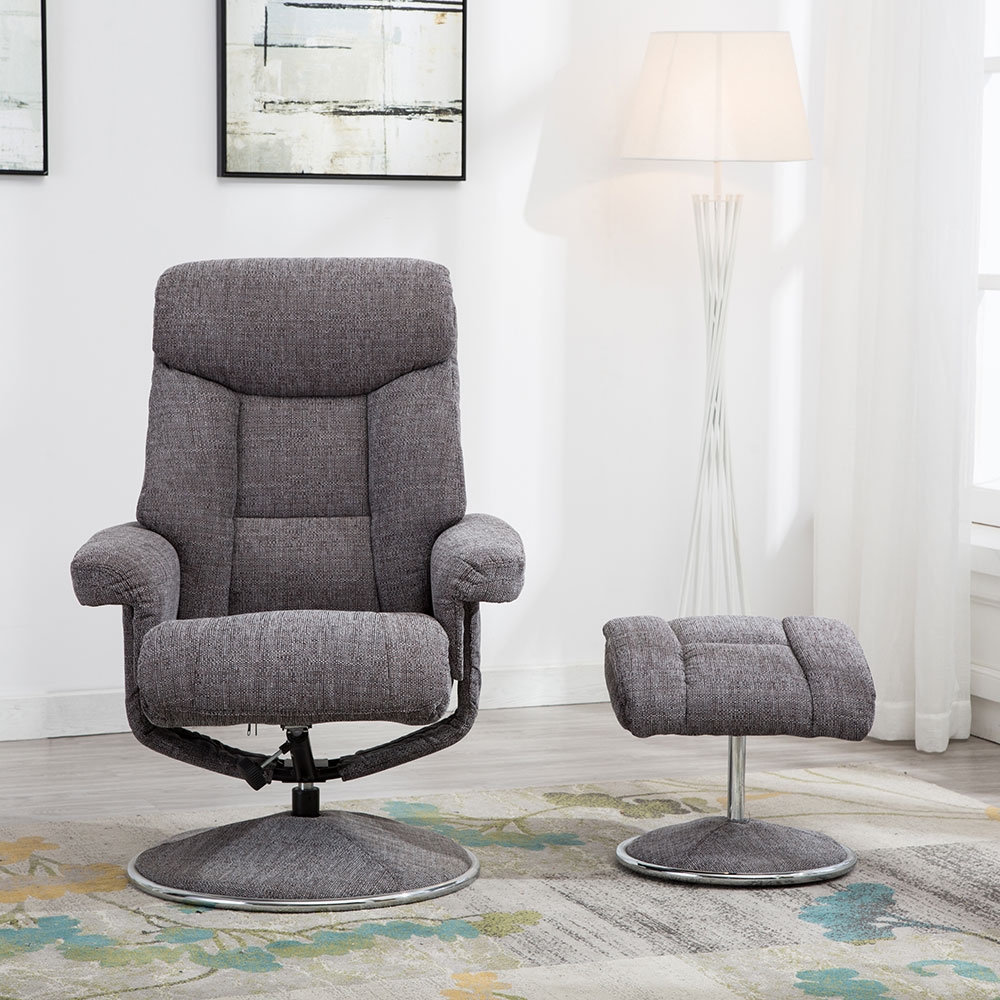 Bradfield Swivel Recliner Chair & Footstool Lisbon Grey - Glasswells