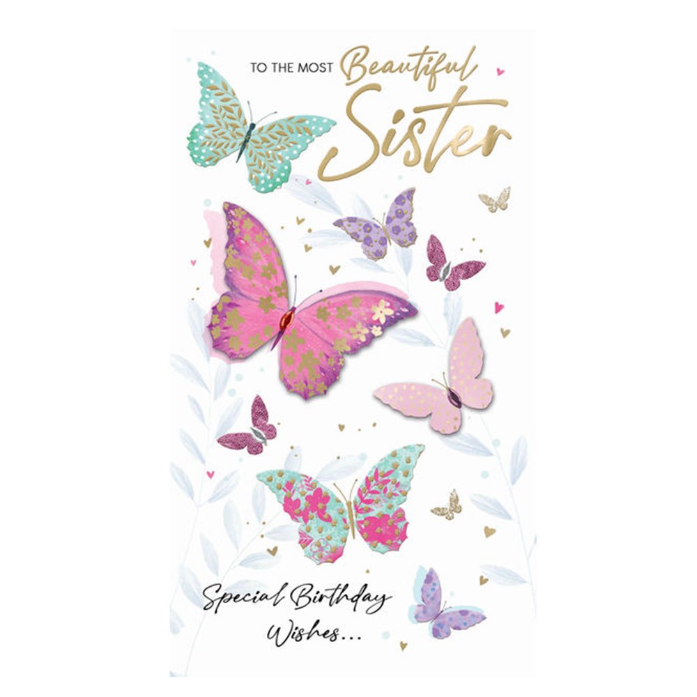 Sister - Butterflies Birthday Card - Glasswells