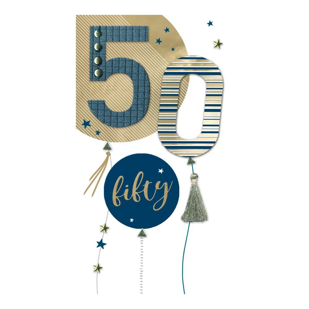 50th Balloons Birthday Card - Glasswells