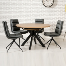 Milden Round Extending Dining Table 120-160cm & 4 Nobo Swivel Chairs
