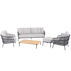 Calpi Lounge Set with 2 Living Chairs, 3 Seater Bench, Footsool Coffee Table