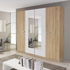 Bali 4 Door 2 Mirror Wardrobe W181cm Sonoma Oak & Alpine White