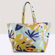 POM Blue/Mustard Mix Tropical Canvas Tote Bag