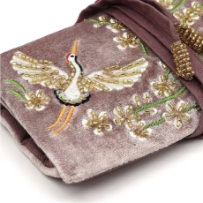 POM Mink Velvet Embroidered Crane Jewellery Roll