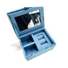 POM Blue Velvet Embroidered Crane Jewellery Box