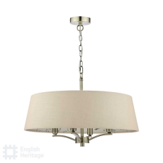 English Heritage Marble Hill 4 Light Shadelier Antique Brass and Taupe With Shade