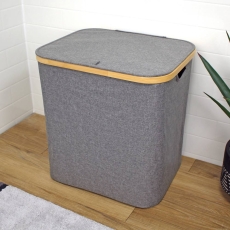 Cotswold Grey & Bamboo Laundry Hamper With Lid