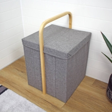 Cotswold Grey & Bamboo Single Laundry Hamper With Handle & Lid