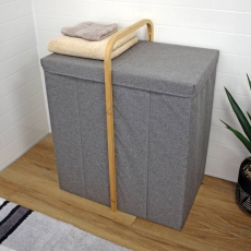 Cotswold Grey & Bamboo Double Laundry Hamper With Handle & Lid