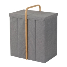 Cotswold Grey & Bamboo Double Laundry Hamper With Handle & Lid