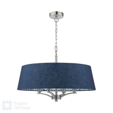 English Heritage Down House 4 Light Shadelier Satin Chrome and Blue With Shade