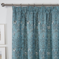 Kyoto Pencil Headed Curtains Lined Blue