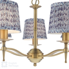 English Heritage Marble Hill 5 Light Armed Pendant Aged Brass & 5 St John Street Blue Shades 14cm