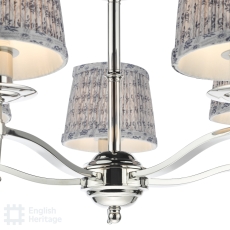 English Heritage Marble Hill 5 Light Pendant Polished Nickel & 5 St John Street Grey Shades 14cm