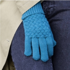 POM Teal Blue Textured Knit Gloves