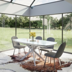 Flex Motion Dining Table 120-180cm White & 4 Flex Dining Chairs Grey PU