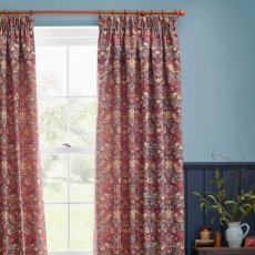 Strawberry Thief Pencil Pleat Curtains Lined Berry