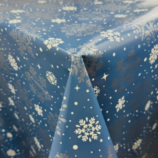 Snowflakes Blue PVC Tablecloth Fabric