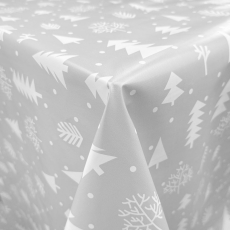 Scandi Xmas Tree Silver PVC Tablecloth Fabric