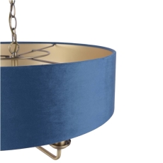 Laura Ashley 3lt Pendant Matt Antique Brass & Blue Shade