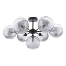 Cohen 7 Light Semi-Flush Matt Black & Ribbed Glass Shades