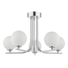 Cradle 5 Light Semi Flush Polished Chrome & Opal Glass Shades