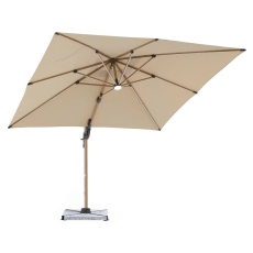 Holt 3m Wood Effect Square Side Parasol with Lights, Granite Base & Cover - Sand