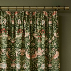 William Morris At Home Strawberry Thief Pencil Pleat Headed Curtains Nettle