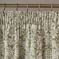 William Morris At Home Sunflower Pencil Headed Curtains Lined Dark Olive