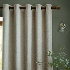 Laura Ashley Milbourne Herringbone Eyelet Headed Curtains Lined Grey-Sage