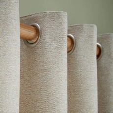 Laura Ashley Milbourne Herringbone Eyelet Headed Curtains Lined Truffle-Natural
