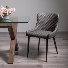 Rustic Cezanne Dining Chair Dark Grey Faux Leather