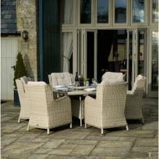 Morston Round Table with Lazy Susan & 6 Armchairs - Sandstone