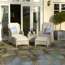 Morston Recliner Set with 2 Footstools & Ceramic Top Coffee Table - Sandstone