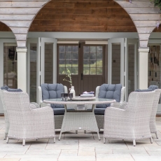 Morston Round Table with Lazy Susan & 6 Armchairs - Dove Grey