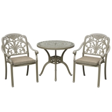 Roma 78cm Round Bistro Table With 2 Stacking Armchairs - Stone