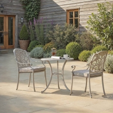 Roma 78cm Round Bistro Table With 2 Stacking Armchairs - Stone