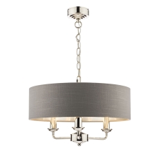 Laura Ashley Sorrento 3lt Pendant Polished Nickel Woth Charcoal Shade