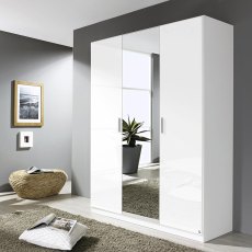 Laguna 3 Door 1 Mirror Hinged Wardrobe High Polish White
