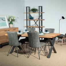 Fuji 190cm Dining Table Oak & Four Grey Fabric Dining Chairs