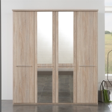 Denby 4 Door Mirrored Wardrobe Holm Oak