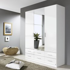 Laguna 3 Door 6 Drawer Mirrored Wardrobe High Polish White